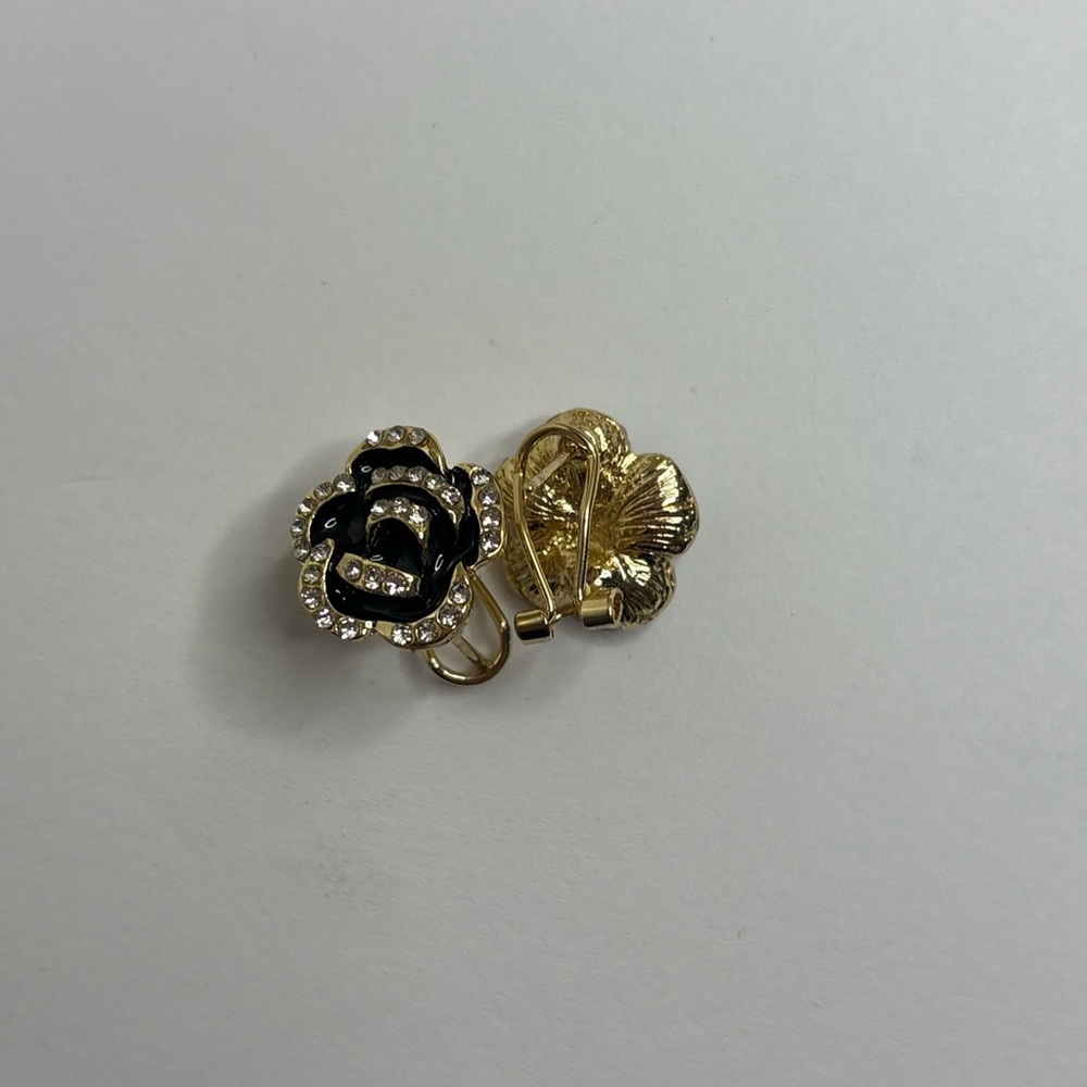 Black Rose Gold-Tone Rhinestone Pierced Earrings - Picture 2 of 4